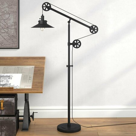 HENN & HART Descartes Wide Brim Blackened Bronze Floor Lamp with Pulley System FL0147